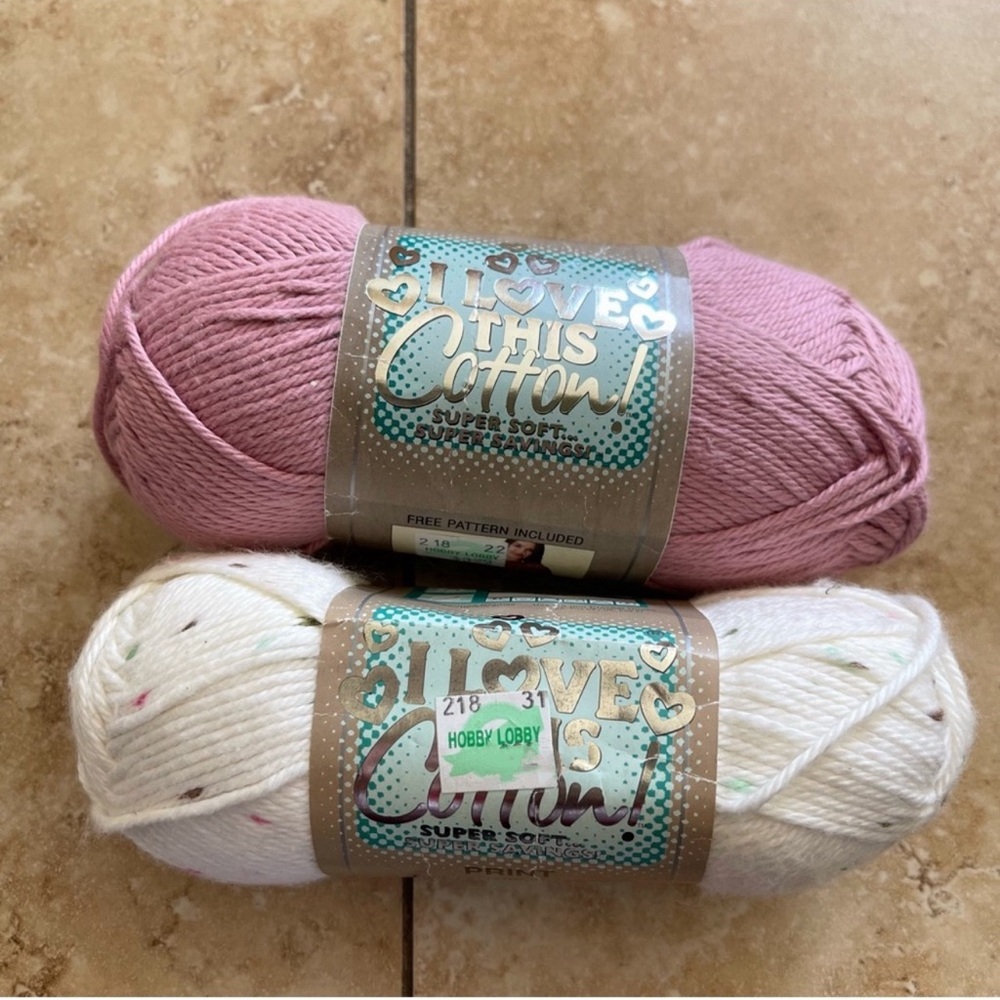 Hobby Lobby Pink and White Cotton Yarn Set